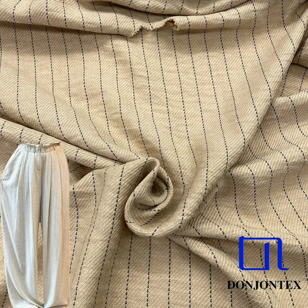 High Quality Linen Hand Feeling 100% Polyester Black Vertical Stripes Herringbone Twill Fabric