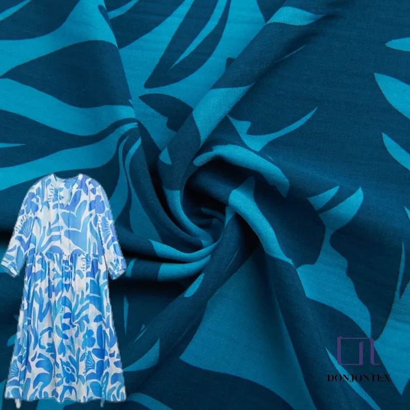 Customized Printed Floral Sea Color Soft Light Weight 100% Rayon Plain Fabric for Abaya, Dress and Nightwear