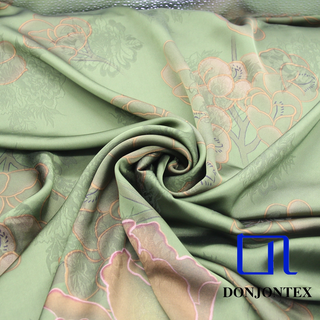 Newest Recycle Smooth Draping Soft Patterned Rose Jacquard Acetate-Like Satin Fabric Breathable for Women's Skirts Sleepwear