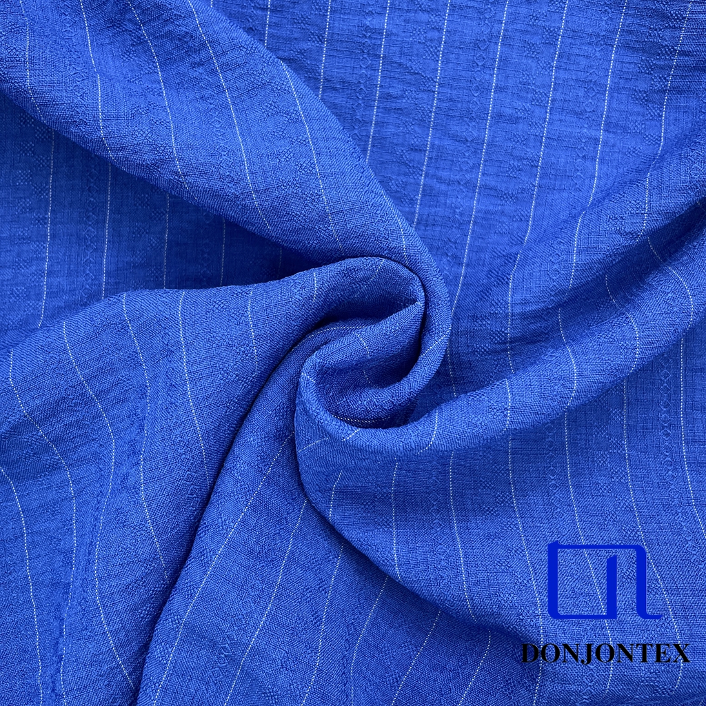 Premium Quality Imitation Linen Hand Feeling Polyester Viscose Customized Pattern Stripes Jacquard Fabric