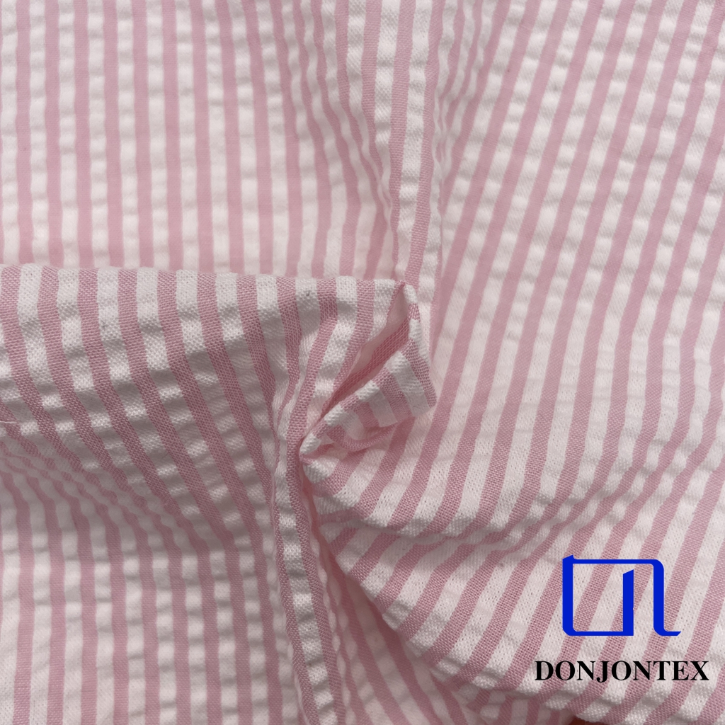 2025 New Design Polyester Cotton TC Bubble Stripe Seersucker Yarn Dyed Fabric for Women Dress