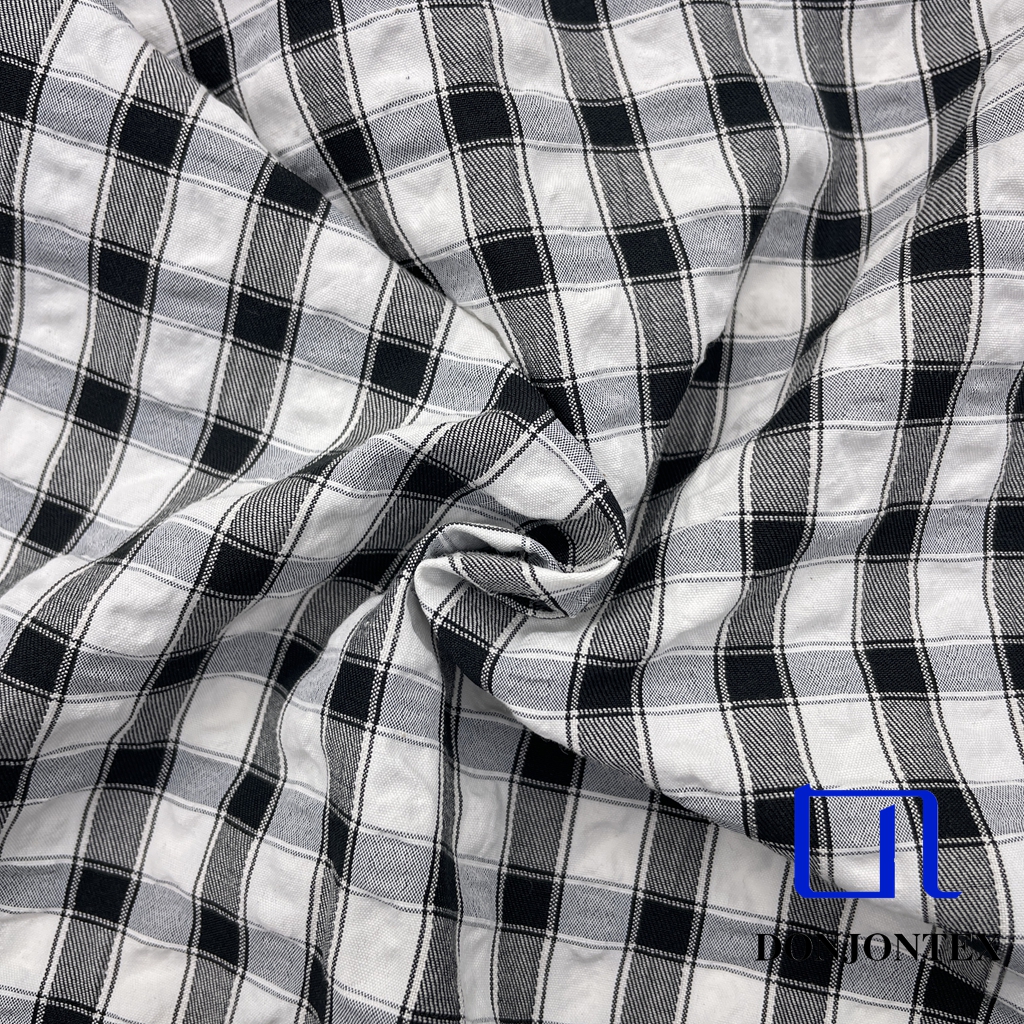 Latest Fashion Yarn Dyed Polyester Rayon Cotton Check Fabric for Women Dress