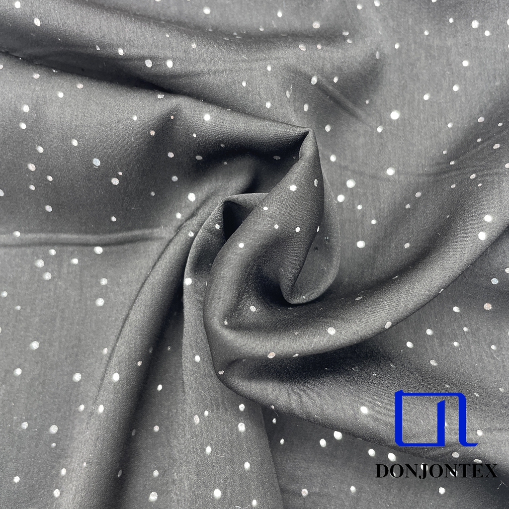 Latest Fashion 100% Polyester Plain Dyed With Hot Fix Rhinestones Soft Satin Fabric for Women Casual Dress
