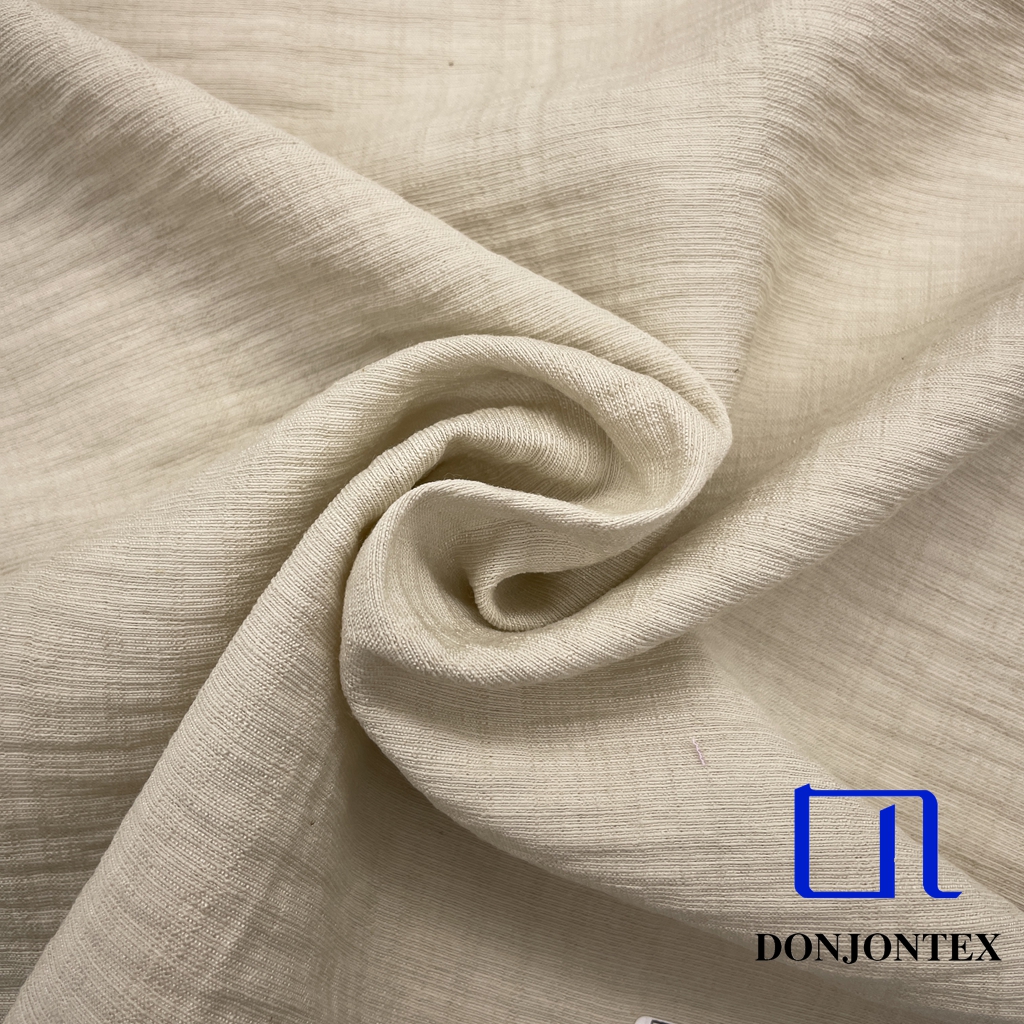 Fashionable NR Linen Fabric Blue Color Big Flower Bamboo Joint Stripe Fabric for Beachwear and Women Dress