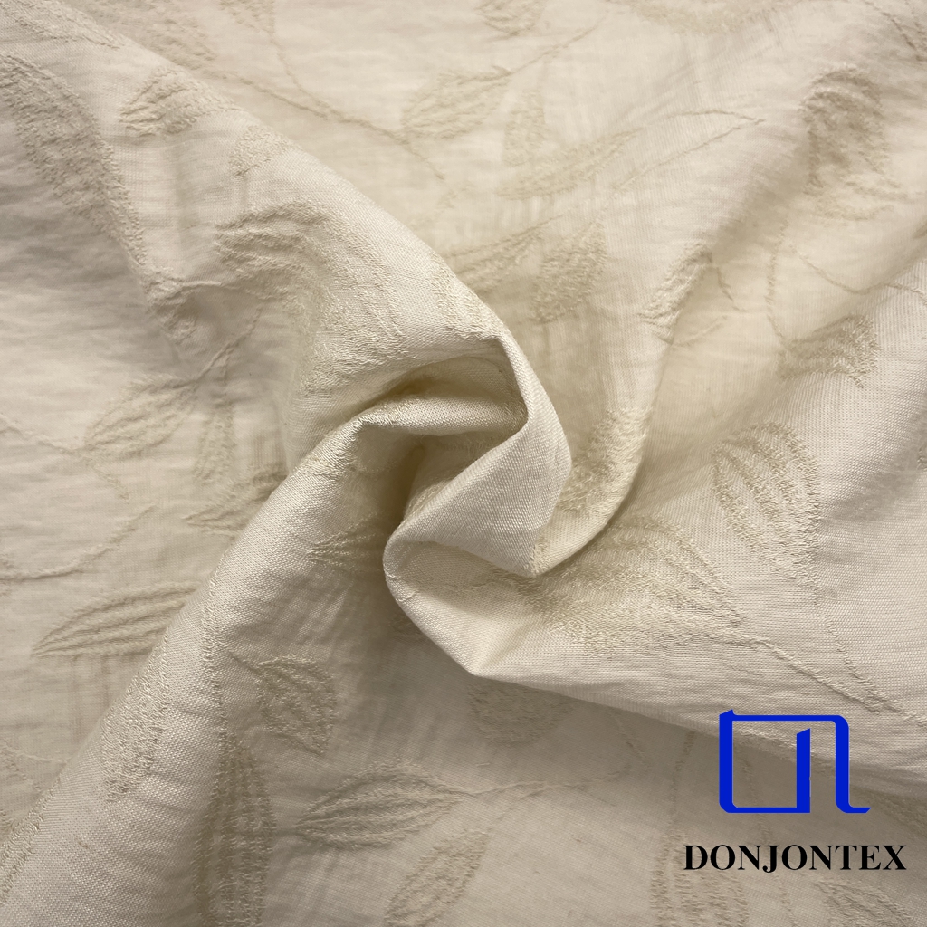 Premium Quality Nylon Rayon Linen Fabric Big Flower Jacquard Fabric for Beachwear and Women Dress