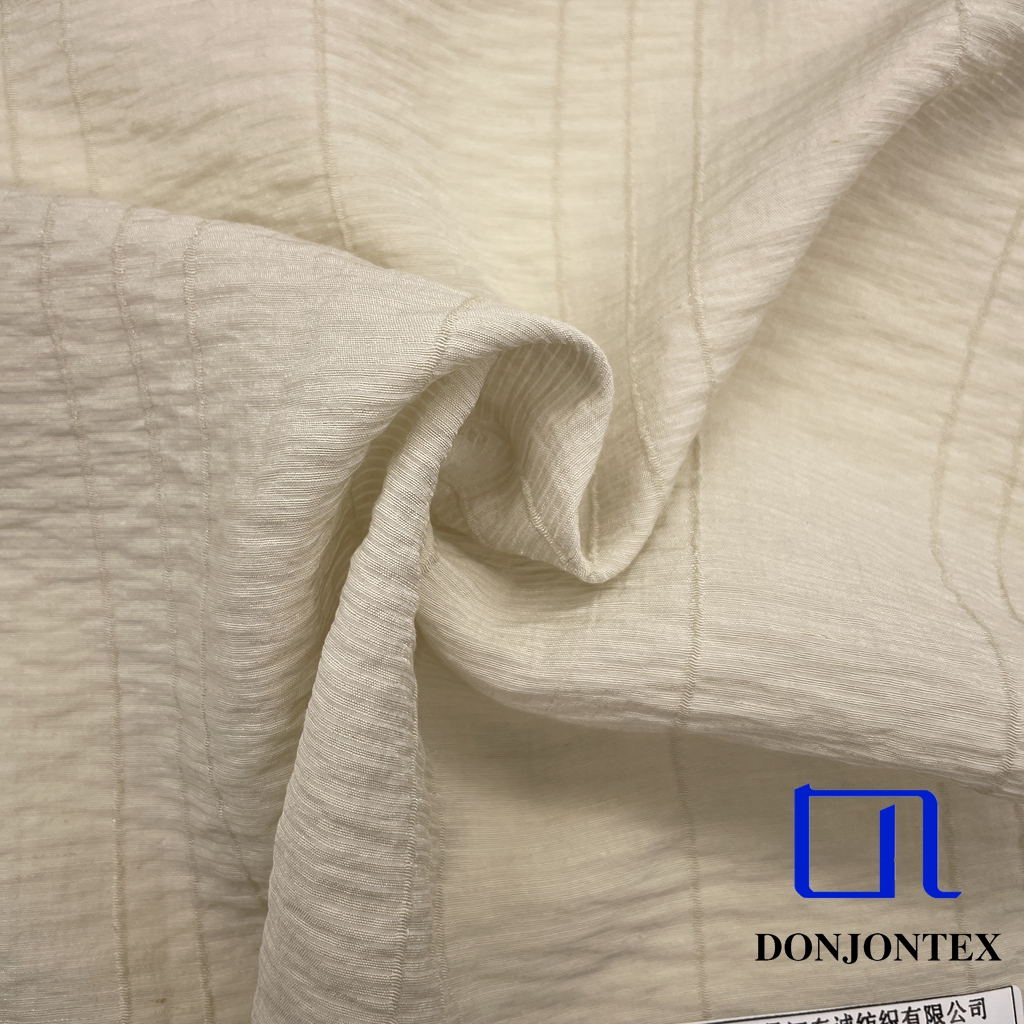 2025 Nylon Rayon Linen Low-Elasticity Vertical Stripe Crepe Fabric for Fashion Clothing