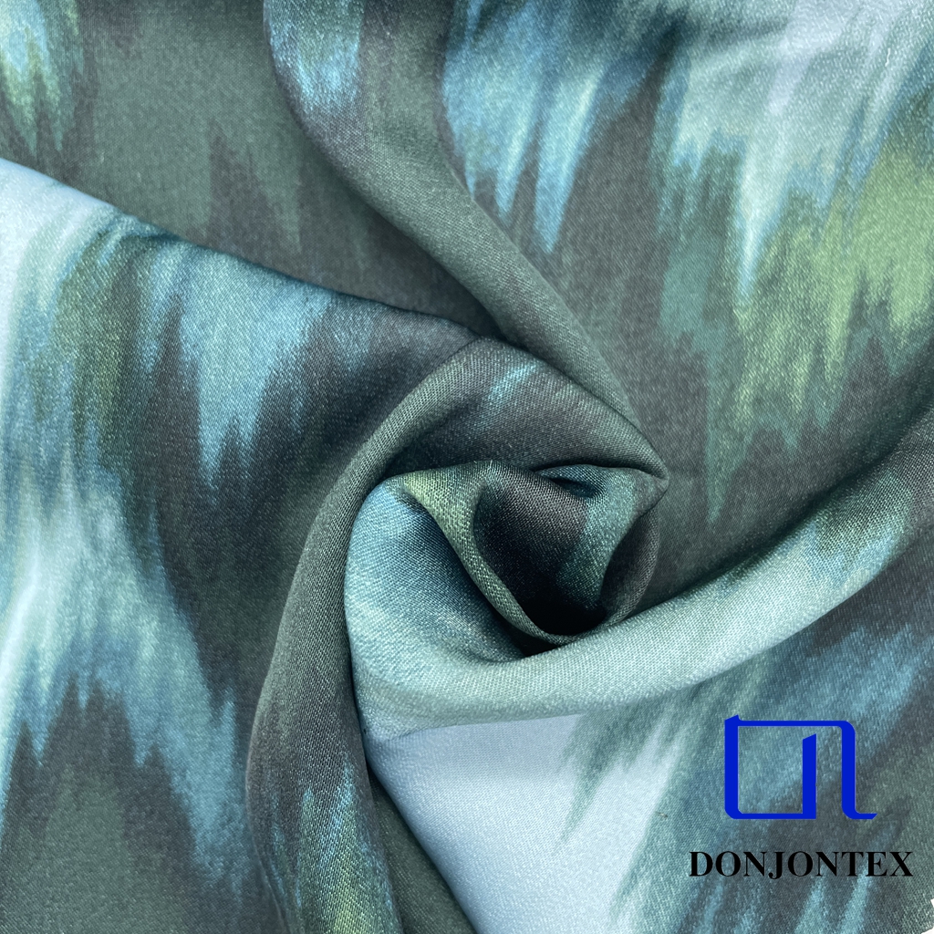 Soft Touch GRS Certificated Recycled Polyester Printed Satin Fabric for Evening Gown and Women Dress