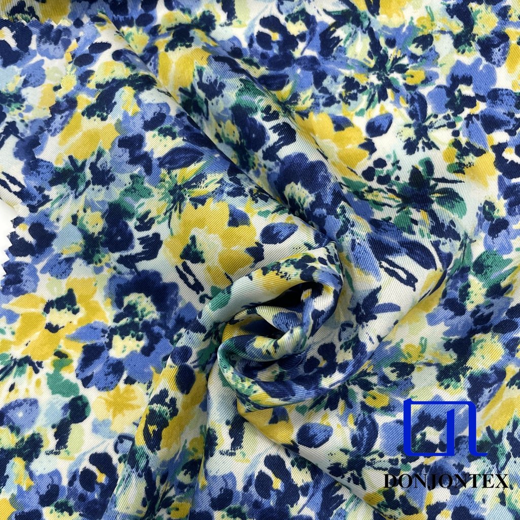 Factory Price GRS Certificated Recycled Polyester Printed Satin Fabric for Evening Gown and Women Long Dress