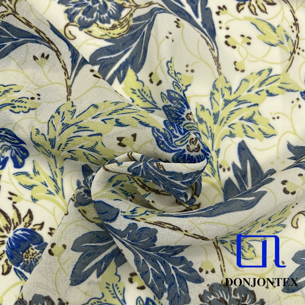 2025 New Design Oeko-Tex Standard 100% Recycled Polyester Chiffon Fabric with Flower Print for Summer Weddings T-Shirts Dresses