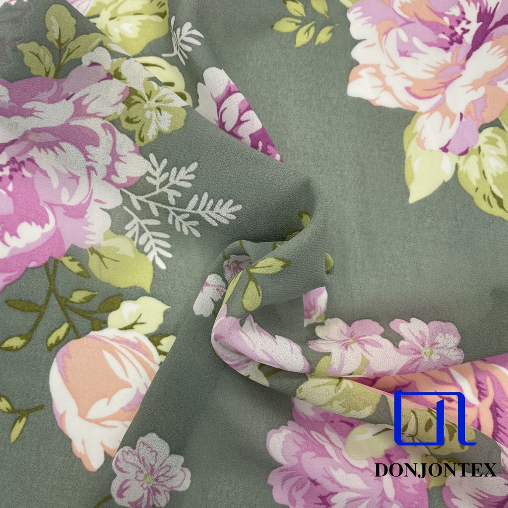 Hot Sale GRS Certified 100% Polyester Chiffon Fabric Flower Printed for Summer Wedding Dresses and Long Dress