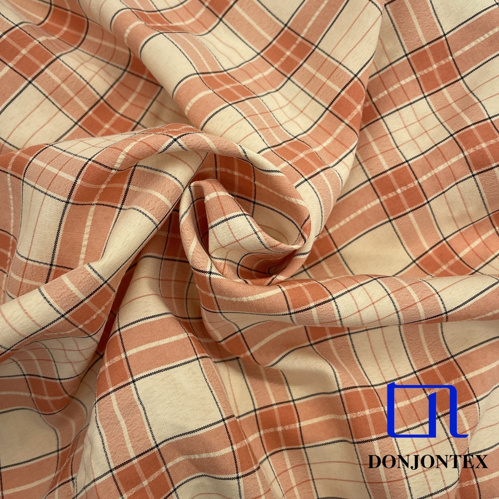 Latest Fashion Polyester Rayon Woven Check Fabric with Soft Touch for Casual Dress and Home Textile