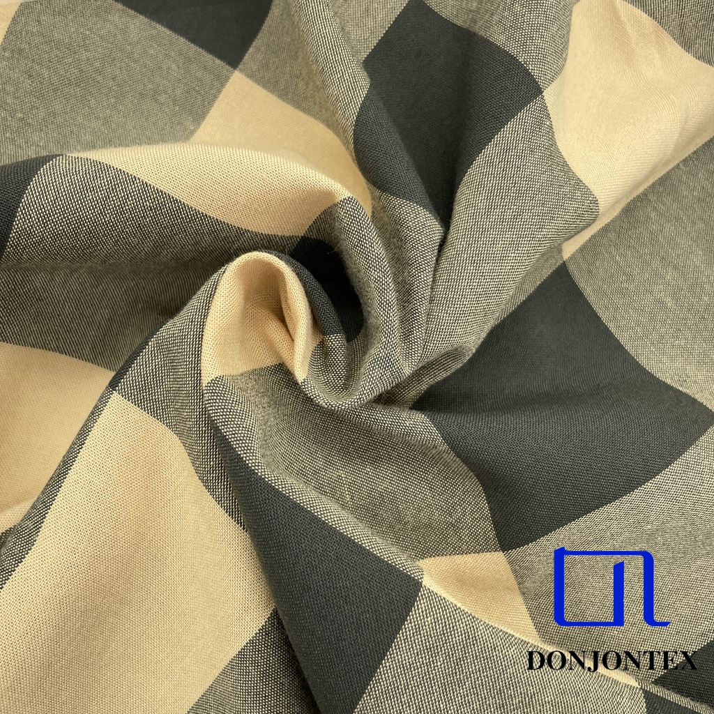 Eco-Friendly Polyester Rayon Woven Check Fabric with Soft Touch Feeling for Casual Dress and Home Textile