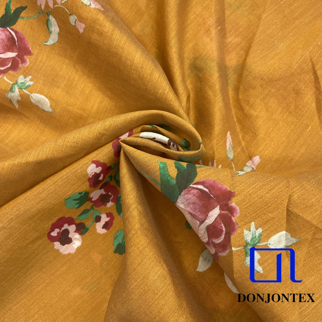 Eco-Friendly Polyester Lyocell Fabric with Flower Printed and Plain Weave for Women's Fashion T-Shirts