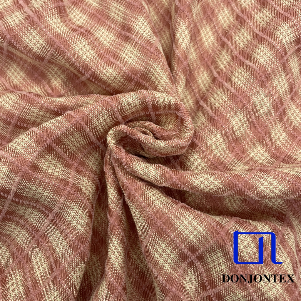 Hot Sale Polyester Rayon Cationic Chenille Woven Check Fabric with Soft Touch Feeling for Casual Dress and Home Textile