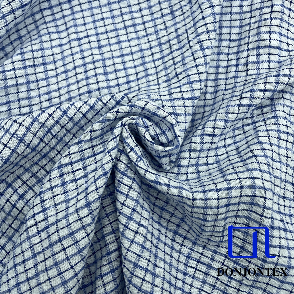 High Quality Cationic Polyester Imitation Linen Check Fabric with Soft Touch Feeling for Casual Dress and Home Textile