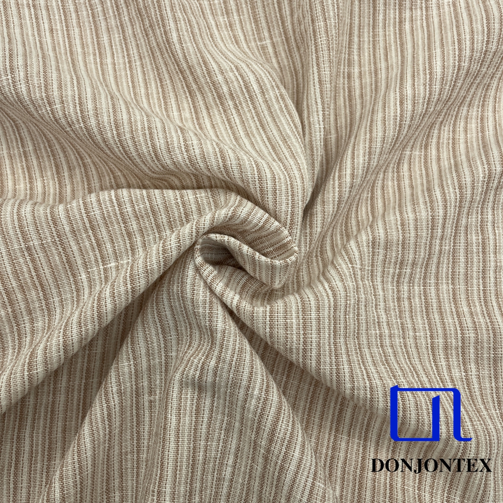 Premium Quality 100% Polyester Imitation Linen Vertical Stripe Fabric with Soft Touch Feeling for Women Dress