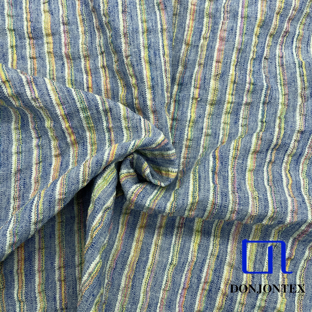 2026 New Design 100% Polyester Imitation Linen Stripe Fabric with Soft Touch Feeling for Women Dress
