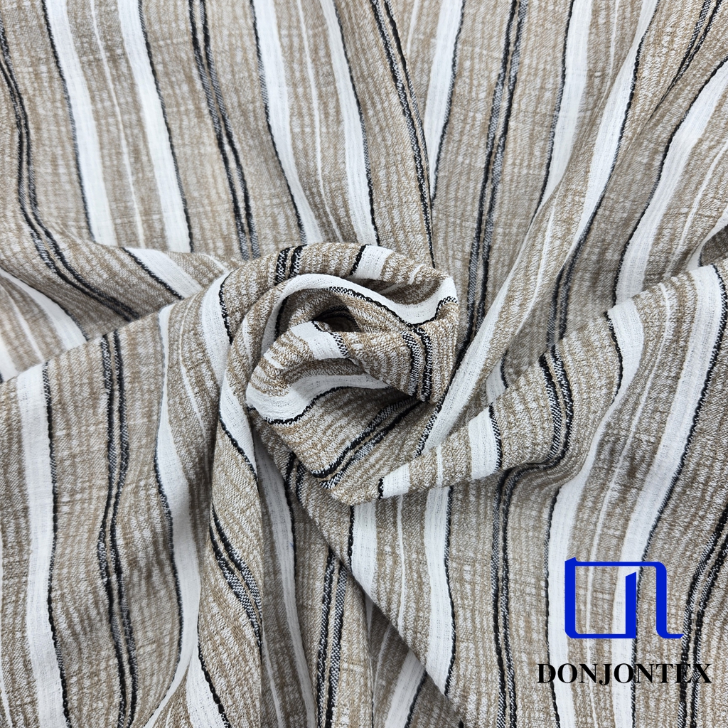 Hot Sale 100% Polyester Cationic Soft Touch Vertical Stripe Fabric Yarn Dyed for Women's Dresses Woven Technique