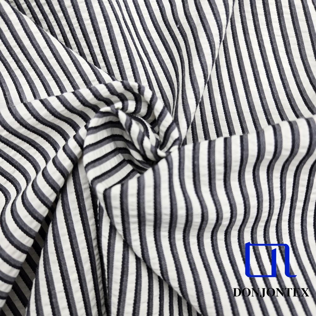 Latest Fashion Eco-Friendly Girls' Dress Fabric Soft Polyester Cotton Stripe Fabric with Soft Touch for Women Fashion Dress