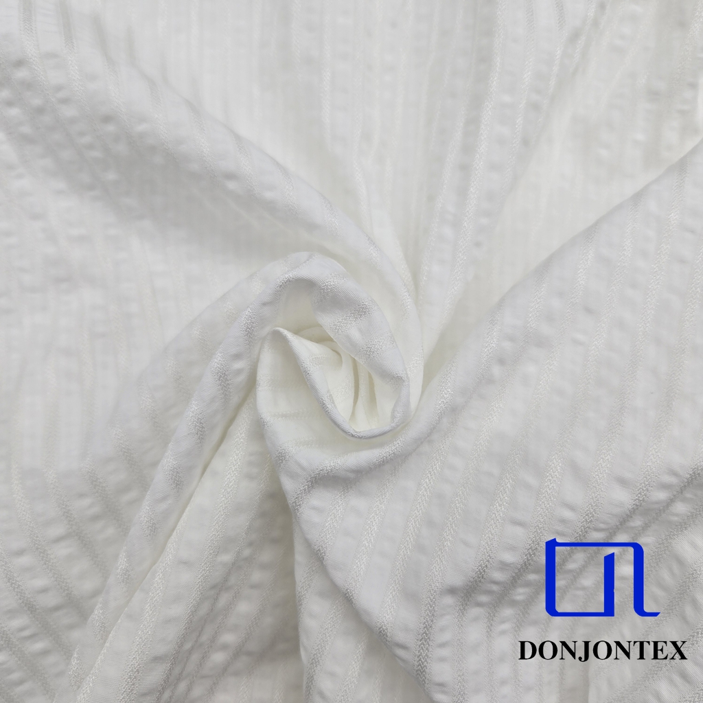 Latest Eco-Friendly Girls' Dress Fabric Soft Polyester Rayon Stripe Fabric with Soft Touch for Women Fashion Dress