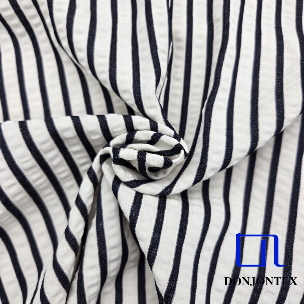 Latest Eco-Friendly Girls' Dress Fabric Soft Polyester Rayon Stripe Fabric with Soft Touch for Women Fashion Dress