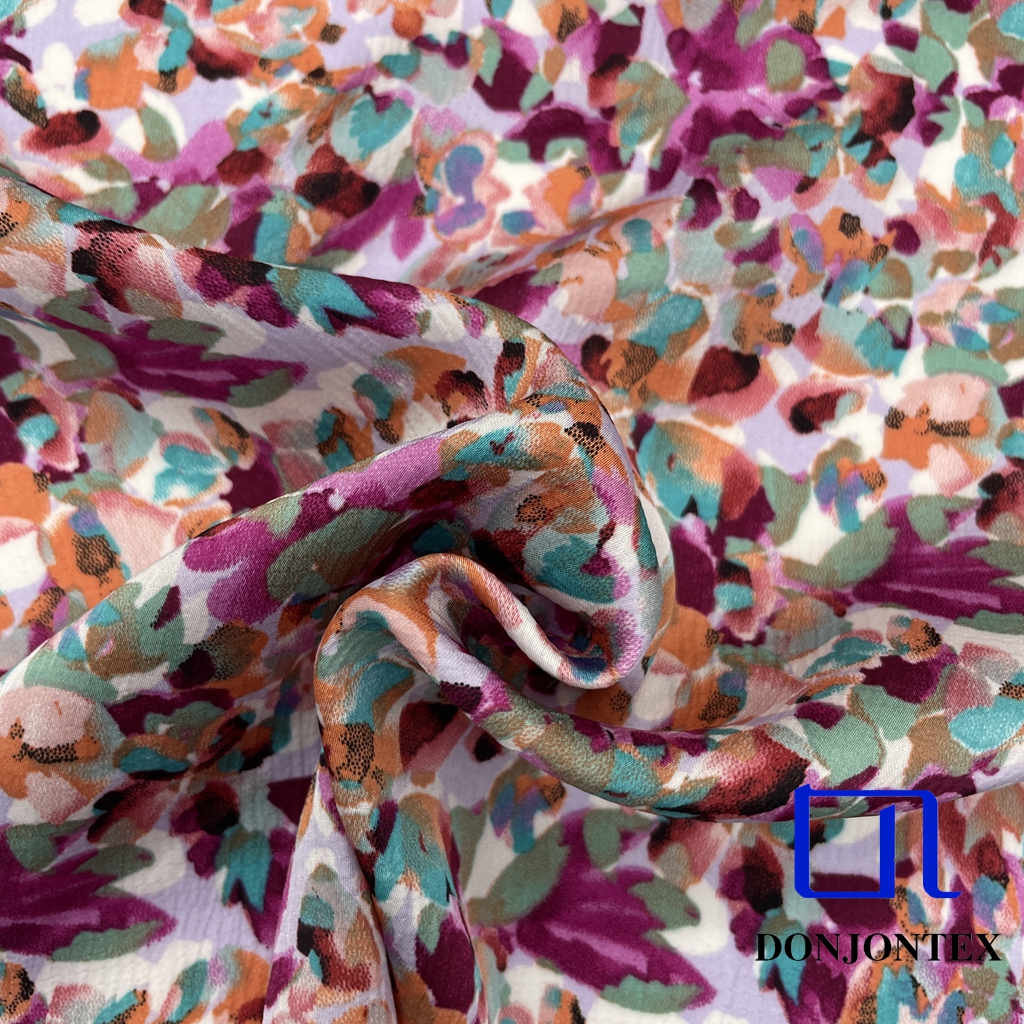 Latest Fashion GRS Certificated Recycled Polyester Printed Satin Fabric for Evening Gown Women's Long Dress Wedding Lining